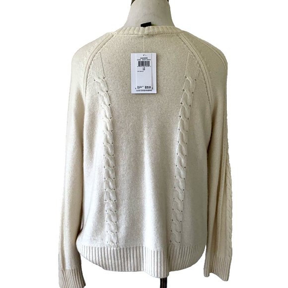 NWT Magaschoni 100% ivory cashmere button front cardigan size L - Picture 3 of 9